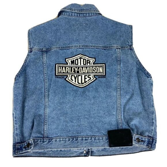 Vintage 90s Authentic Harley Davidson Denim Vest L - Picture 1 of 8
